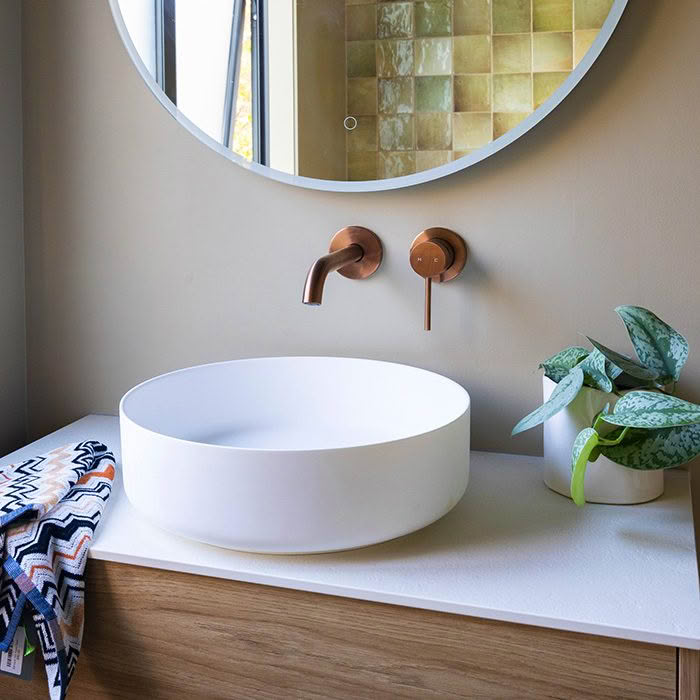 Storm Wall Mounted Basin Mixer in Brushed Copper