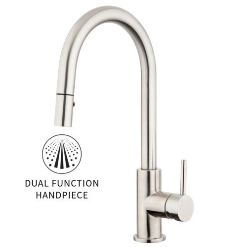 Stainless Gooseneck Minimal Pull Out Sink Mixer - Cold Start - Brushed Stainless (304)