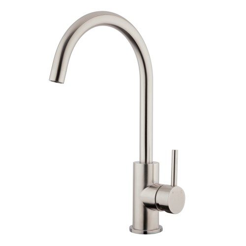 Stainless Gooseneck Minimal Sink Mixer - Cold Start - Brushed Stainless (304)